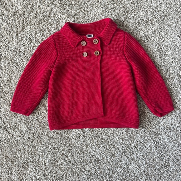 Old Navy Baby Sweater Red Double-Breasted Jacket Red Cardigan size 6-12 months - Picture 2 of 6